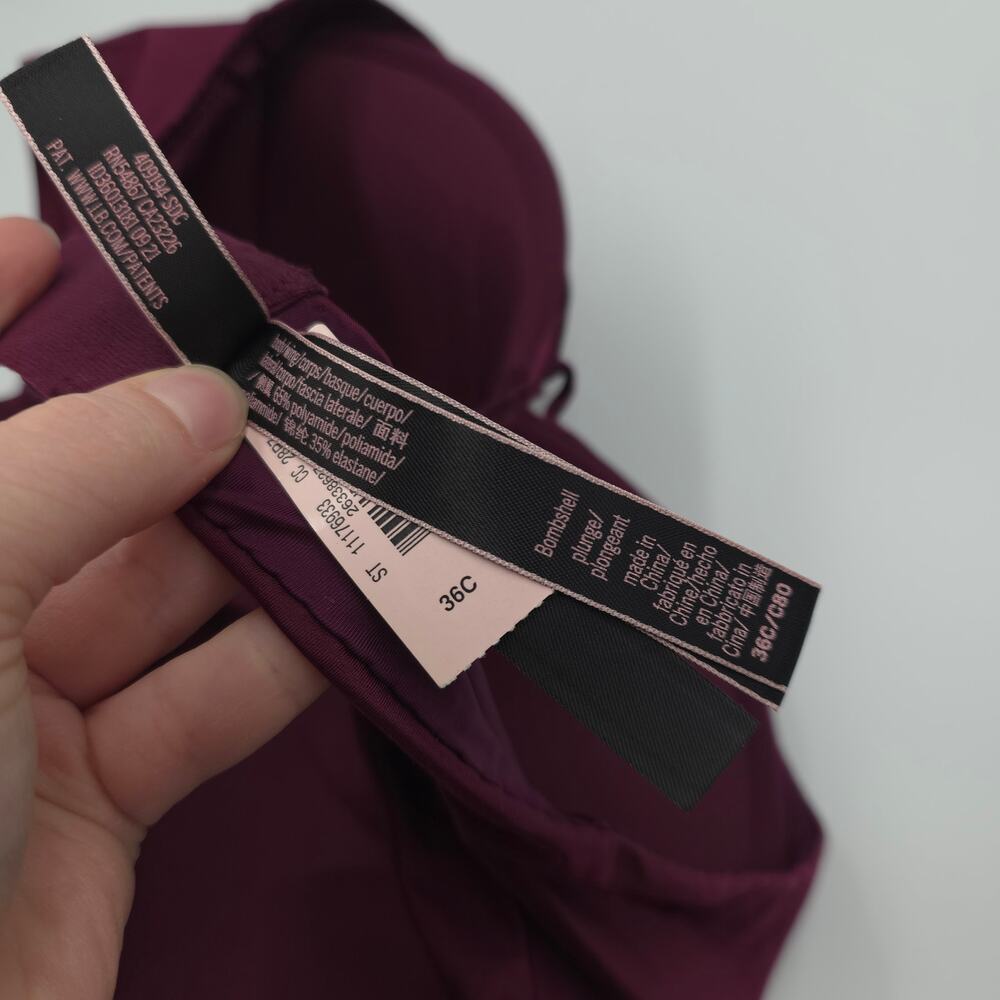 Victoria's Secret Bombshell Logo Shine Strap Add-2-Cups Push-Up Bra in Wine 36C - Picture 9 of 9